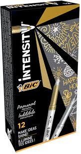 Pennarello permanente metallico Bic Intensity - Punta media 1,8 mm - Linea 0,8 mm - Impugnatura testurizzata - Colore Oro e Argento