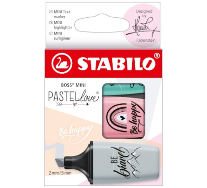 Stabilo Boss Mini Pastellove Confezione da 3 Pennarelli Fluorescenti - Linea tra 2 e 5 mm - Inchiostro a Base Acqua - Anti-asciugatura - Colori Rosa, Turchese e Grigio