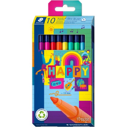 Staedtler Triplus Color 323 Confezione da 10 pennarelli a punta fine - Corsa 1 mm circa - Inchiostri a base d acqua - Colori assortiti