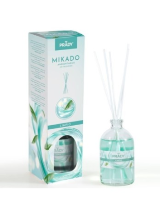 Deodorante per ambienti Prady Clean Mikado - Flacone in vetro da 100 ml e bastoncini diffusori