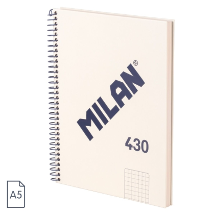 Quaderno a spirale Milan 1918 formato A5 griglia 5x5 mm - 80 fogli da 95 g/m2 - microperforato, 2 fori - colore beige