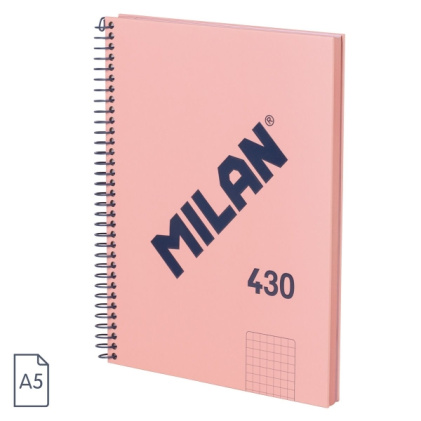 Quaderno a spirale Milan Series 1918 formato A5 griglia 5x5mm - 80 fogli da 95 g/m2 - Microperforato, 2 fori - Colore rosa