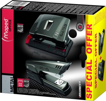 Maped A3545 Metal Stapler + A6203 Metal Drill Pack - Graffetta fino a 25 fogli alla volta - Supporta graffette 24/6 e 26/6 - Perfora fino a 25 fogli - Grigio scuro
