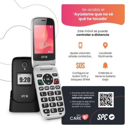 Telefono cellulare SPC Polaris 4G con schermo principale da 2,8", esterno e cover da 1,4" - Fotocamera, radio FM, torcia - Vivavoce - Colore nero/argento