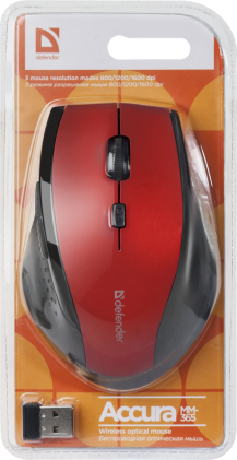 Mouse ottico senza fili Defender Accura MM-365 Rosso,6D, 800-1600 dpi