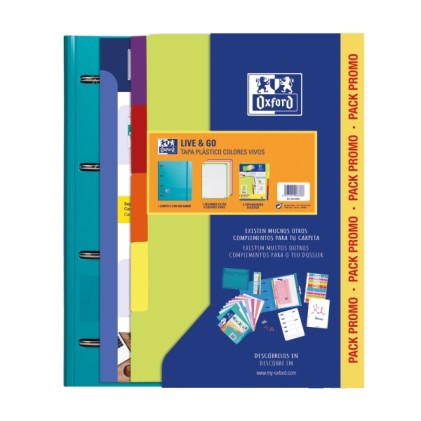Oxford Europeanbinder Live & Go A4+ Cartella con Refill + Divisori - Copertina in Plastica Polyfoam - Colori Brillanti Casuali