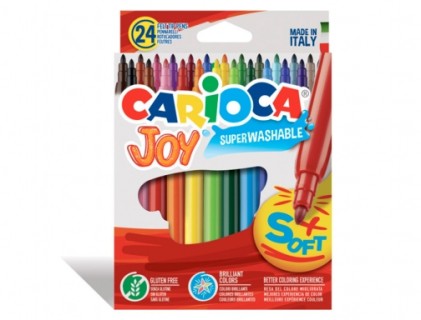 Carioca Joy Confezione da 24 pennarelli - Inchiostro super lavabile - Punta fine 2,8 mm - Punta bloccata - Cappuccio ventilato - Vari colori