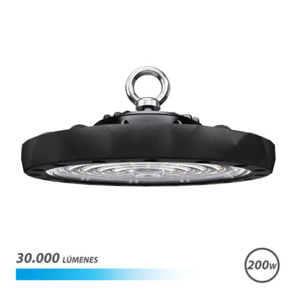 Lampada da soffitto Elbat LED UFO - Potenza: 200W - Lumen: 30000 - Luce fredda: 6500K - AC 100-240V - Diametro: 32,8cm - Angolo regolabile - Nero
