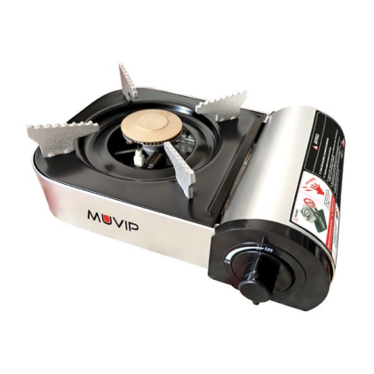 Fornello a gas portatile Muvip Small Series, 1 bruciatore - Accensione automatica - Bruciatore in alluminio e rame - Doppia valvola sigillata - Custodia per il trasporto