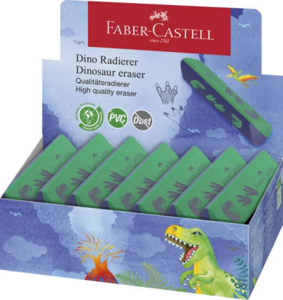 Gomma Faber-Castell Dinosaur senza PVC - Forma triangolare ergonomica - Senza residui - Cancellazione pulita e facile