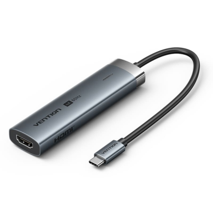 Vention Docking Station 6 in 1 USB-C a HDMI/3xUSB3.0/USB-C 3.2 G1/PD 100W - 0,15 m - Colore Grigio