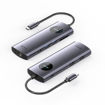 Vention Docking Station 9 in 1 USB-C a 2xHDMI/2xUSB3.0/USB 2.0/RJ45/SD/TF/PD 100W - 0,15m - Colore Grigio