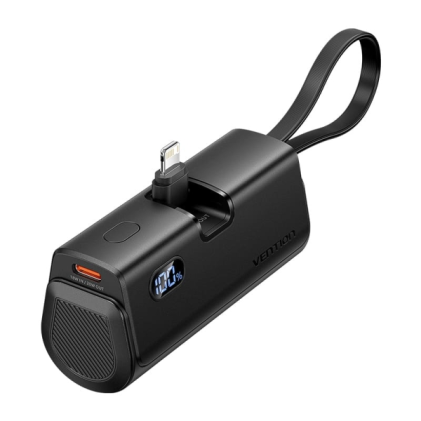 Vention Power Bank 4800mAh - Lightning - Ricarica rapida 22,5W - Connettore pieghevole - Nero