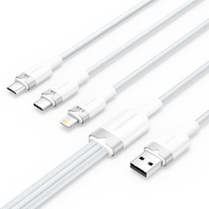 Cavo Vention USB-A 2.0 a USB-C, Lightning, Micro-B 3A - 1,5 m - Intrecciato - Bianco
