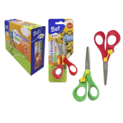 Forbici da scuola Bismark Bat da 13 cm con freno di qualità - Manici in plastica - Punta smussata - 2 colori assortiti