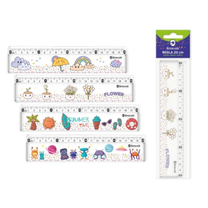 Righello Bismark da 20 cm con perline colorate all'interno - Realizzato in plastica - Ideale per la scuola - 4 diversi design