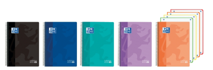 Quaderno Oxford Europeanbook 4 A5+, a quadretti, 5x5 mm, 120 fogli, 90 g/m² - Copertina super resistente - 4 fasce colorate - Colori vivaci assortiti