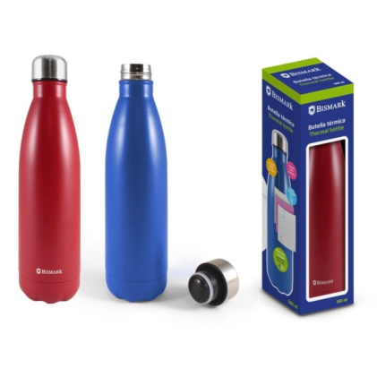 Bottiglia termica Bismark da 500 ml - Isolamento sottovuoto a doppia parete - Tappo ermetico - Colori rosso e blu
