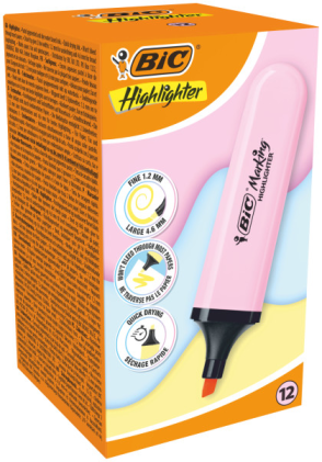 Evidenziatore Bic a punta piatta fluorescente - Punta a scalpello - Tratto da 1,20 a 4,60 mm - Inchiostro a base d'acqua - Rosa pastello
