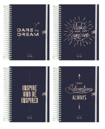 Agenda scolastica Oxford So Chic 25/26 giorni con spirale - Confezione da 8 - Copertina extra rigida - Angoli microperforati - Spazio per appunti - Chiusura elastica - Disegni assortiti