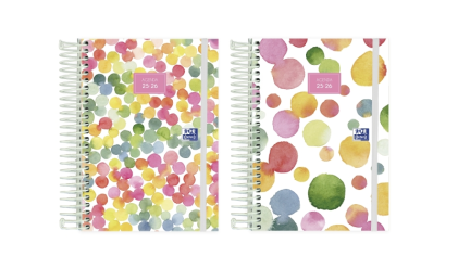 Agenda scolastica Oxford Joy 25/26 giorni con spirale - Confezione da 8 - Copertina extra rigida - Angoli microperforati - Spazio per appunti - Chiusura elastica - Disegni assortiti