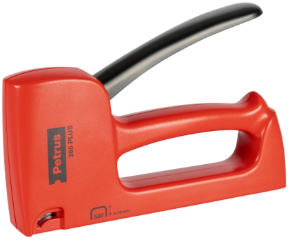 Chiodatrice/graffatrice Petrus 260 Plus - Per graffette 530/4-10 mm - Caricamento posteriore - Sistema di bloccaggio a leva - Rossa