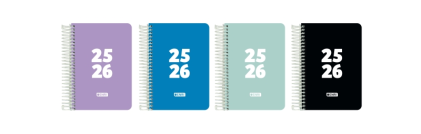 Diario scolastico Enri Teens, 25/26 giorni, spirale - 8a misura - Copertina in plastica - Angoli microperforati - Spazio per appunti - Colori assortiti