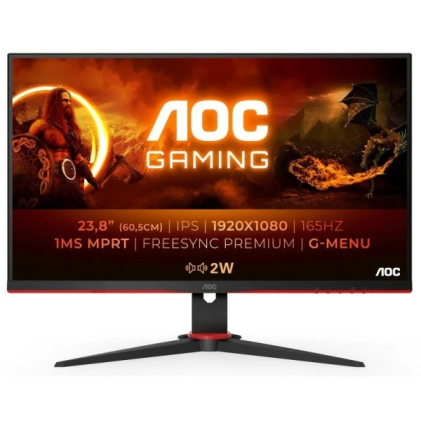 Monitor AOC 24G2SPAE/BK 23,8" WLED IPS FullHD 165Hz - Tempo di risposta 1 ms - Angolo di visione 178&deg; AMD FreeSync - Altoparlanti integrati - HDMI, DisplayPort, Audio - Montaggio VESA 100x100