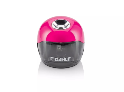 Temperamatite elettrico Dahle 250 - Per matite da 8 mm - Grande contenitore trasparente - Funziona con batterie AA - Rosa