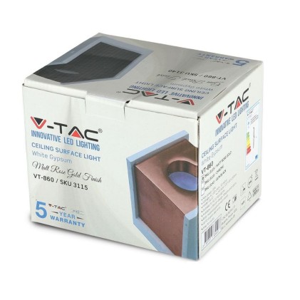 V-TAC Portafaretto LED Montaggio a Plafone Quadrato GU10 Corpo in Gesso Base Rosa Dorato