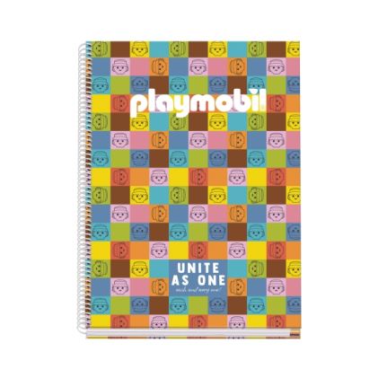 Quaderno a spirale Dohe Playmobil Unite As One A4 100 fogli microperforati griglia 5 mm - Copertina rigida cartoncino a righe - Bande colorate