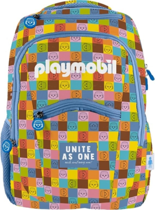 Zaino scolastico Dohe Playmobil Unite As One - Scomparto principale con tasca imbottita - Tasche laterali per bevande - Schienale imbottito - Doppia maniglia superiore - Realizzato in poliestere - Misure 31,5x40x11 cm