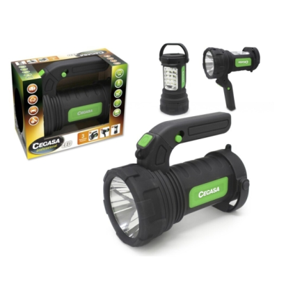 Torcia/faretto a LED professionale Cegasa 220 lm - Modalit&agrave; torcia, faretto e lampada da terra - Funziona con 3 batterie AA (non incluse) - Nero/Verde