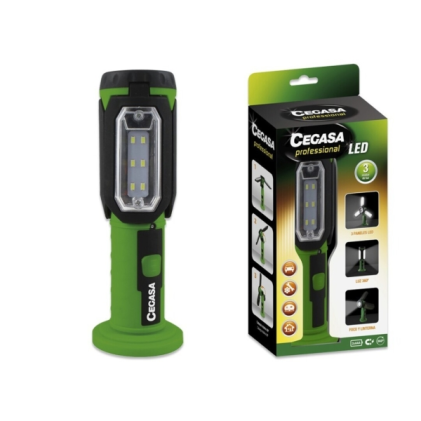 Torcia LED professionale Cegasa - 3 pannelli LED e frontale - 3 modalità di illuminazione - Funziona con 3 batterie AAA (non incluse) - Nero/Verde