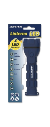 Torcia elettrica Jupiter White Light 3 LED 50lm - Corpo in gomma - Resistenza IP44 - Funziona con 2 batterie AA (non incluse) - Colore blu