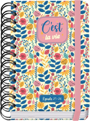 Agenda scolastica Dohe C&acute;est la Vie 25/26 Spirale A6 - Pagina giornaliera - Carta 80 g/m2 - 4 fogli adesivi - Copertina in cartoncino plastificato - Chiusura elastica