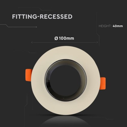 V-TAC Portafaretto LED da Incasso GU10 Corpo in Gesso Rotondo Colore Bianco con Finitura Cromata