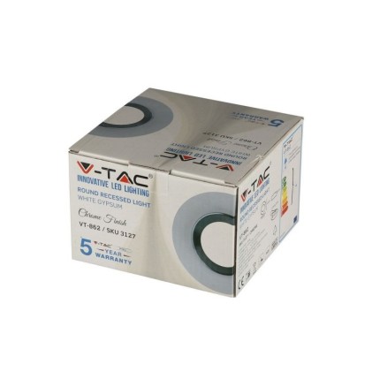 V-TAC Portafaretto LED da Incasso Rotondo GU10 e GU5.3 (MR16) Corpo in Gesso Bianco e Metallo Cromato