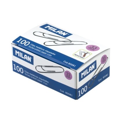 Milan, confezione da 100 clip nichelate da 33 mm