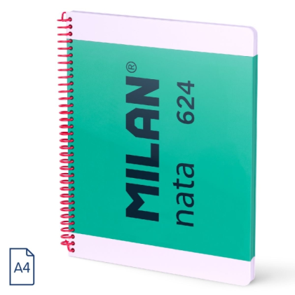Quaderno a spirale Milan Nata 624 formato A4 a righe 7 mm - 80 fogli da 95 g/m2 - Microperforato, 4 fori - Colore verde