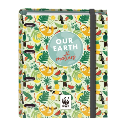 Raccoglitore ad anelli Dohe WWF Tropic da 35 mm con 4 anelli misti e ricarica da 100 fogli - Formato Folio - Chiusura elastica - Include 4 divisori e busta in polipropilene