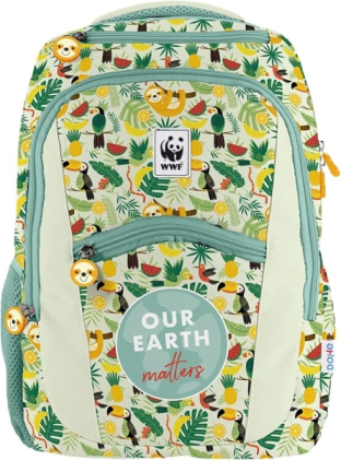 Zaino scolastico Dohe WWF Tropic - Scomparto principale con tasca imbottita - Tasche laterali per bevande - Schienale imbottito - Doppia maniglia superiore - Realizzato in poliestere - Misure 31,5x40x11 cm