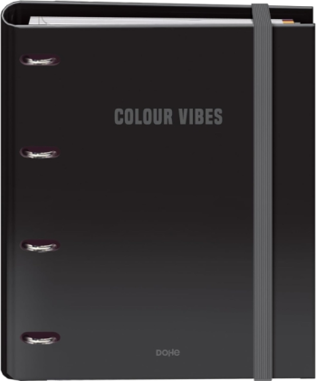 Dohe Colour Vibes - Raccoglitore ad anelli a 4 anelli misti, 35 mm, ricarica 100 fogli, griglia 5 mm - Formato A4 - Chiusura elastica - Include 4 divisori e busta in polipropilene - Nero
