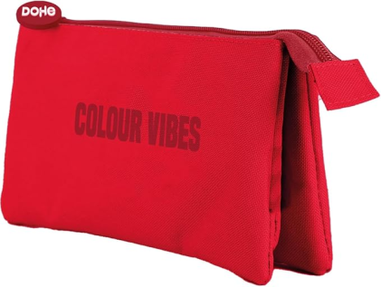 Astuccio triplo Dohe Colour Vibes - Doppia chiusura a cerniera con tiretto in gomma - Rosso