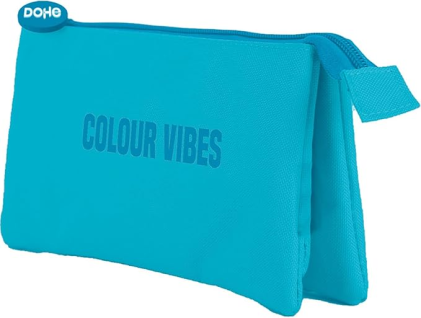 Astuccio triplo Dohe Colour Vibes - Doppia chiusura a cerniera con tiretto in gomma - Blu ciano