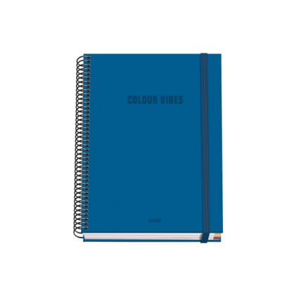 Quaderno a spirale Dohe Colour Vives A5 100 fogli griglia 5 mm - Copertina rigida stampata a colori e laminata lucida - Fasce colorate - Chiusura in gomma - Blu