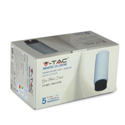 V-TAC Portafaretto LED Montaggio a Plafone GU10 e GU5.3 (MR16) Corpo in Gesso Bianco e Metallo Nero Opaco