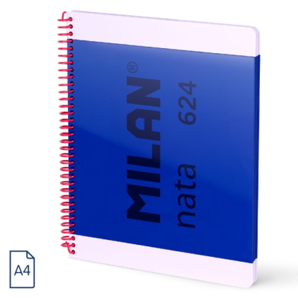 Quaderno a spirale Milan Nata 624 A4 liscio - 80 fogli da 95 g/m2 - Microperforato, 4 fori - Blu