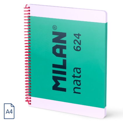 Quaderno a spirale Milan Nata 624 A4 liscio - 80 fogli da 95 g/m2 - Microperforato, 4 fori - Verde