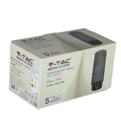 V-TAC Portafaretto LED GU10 Corpo in Gesso a Cilindro Grigio Base Metallica Nera